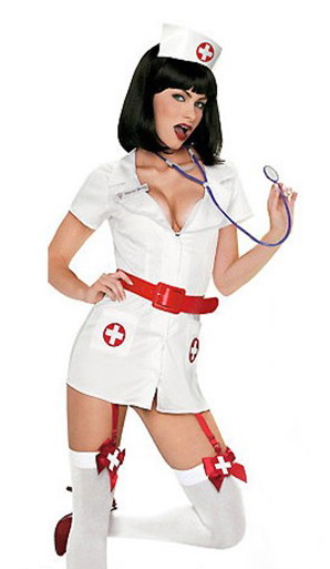 Naughty nurse costume, includes headpiece,  gartered dress, belt﻿